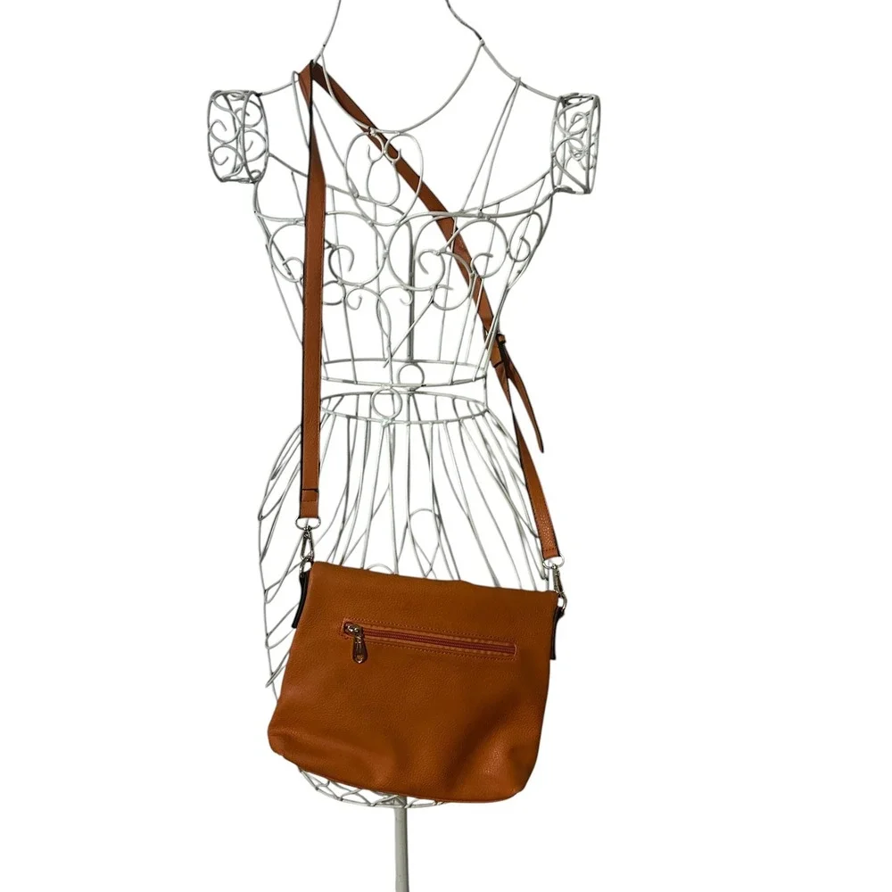 Michael Kors Burnt Orange Pebbled Leather Foldover Crossbody Bag Gold Hardware